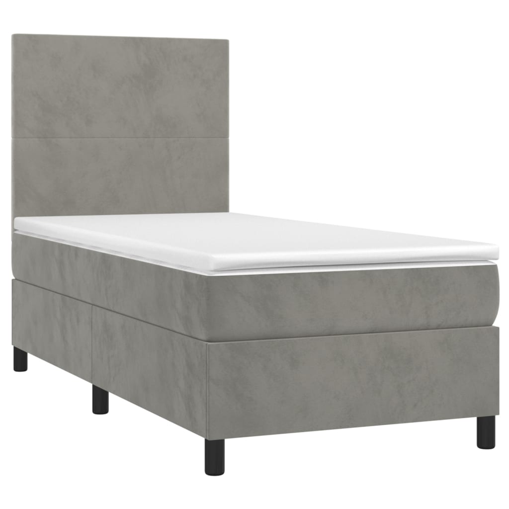 Boxspring met matras fluweel lichtgrijs 100x200 cm is nu te koop bij PeponiXL, paradijselijk wonen!