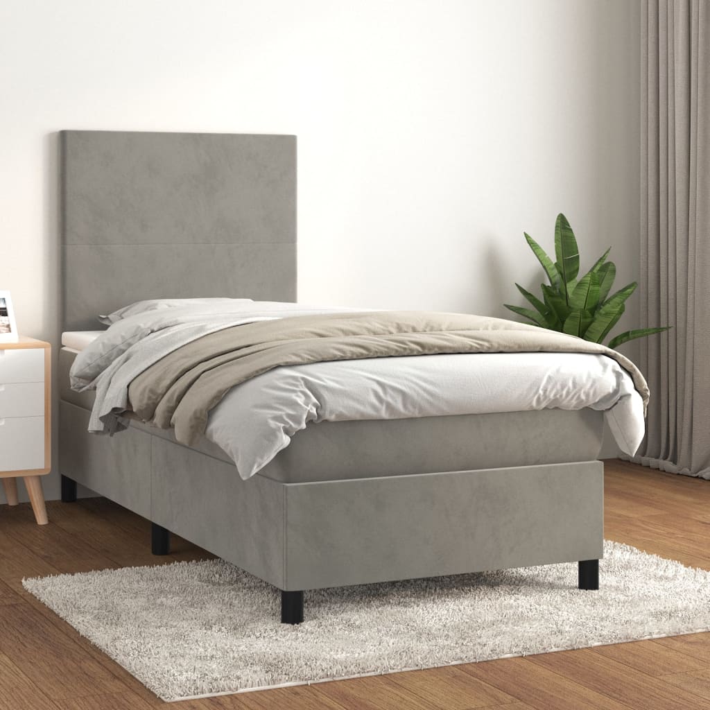 Boxspring met matras fluweel lichtgrijs 100x200 cm is nu te koop bij PeponiXL, paradijselijk wonen!