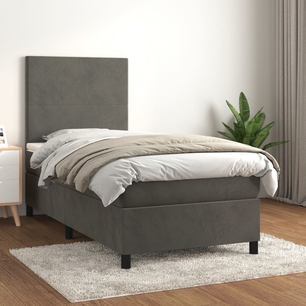 Boxspring met matras fluweel donkergrijs 100x200 cm is nu te koop bij PeponiXL, paradijselijk wonen!