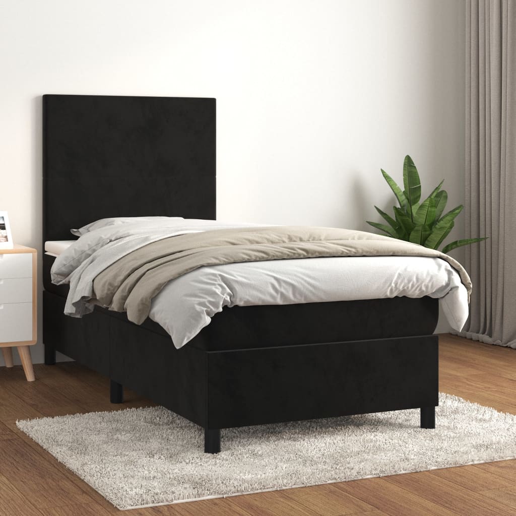 Boxspring met matras fluweel zwart 100x200 cm is nu te koop bij PeponiXL, paradijselijk wonen!
