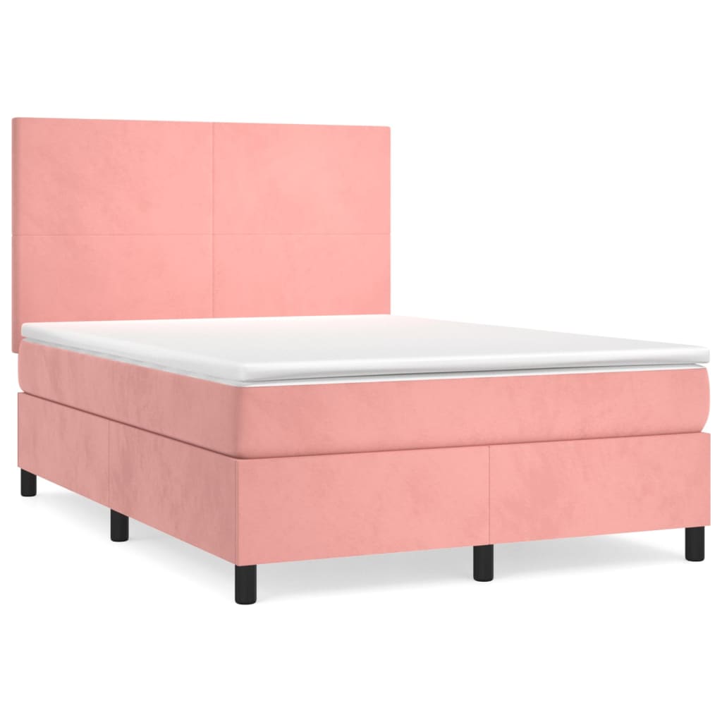 Boxspring met matras fluweel roze 140x190 cm is nu te koop bij PeponiXL, paradijselijk wonen!