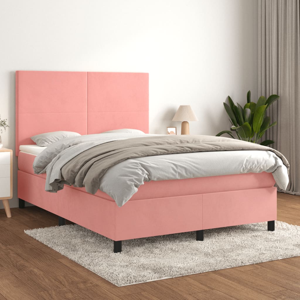 Boxspring met matras fluweel roze 140x200 cm is nu te koop bij PeponiXL, paradijselijk wonen!