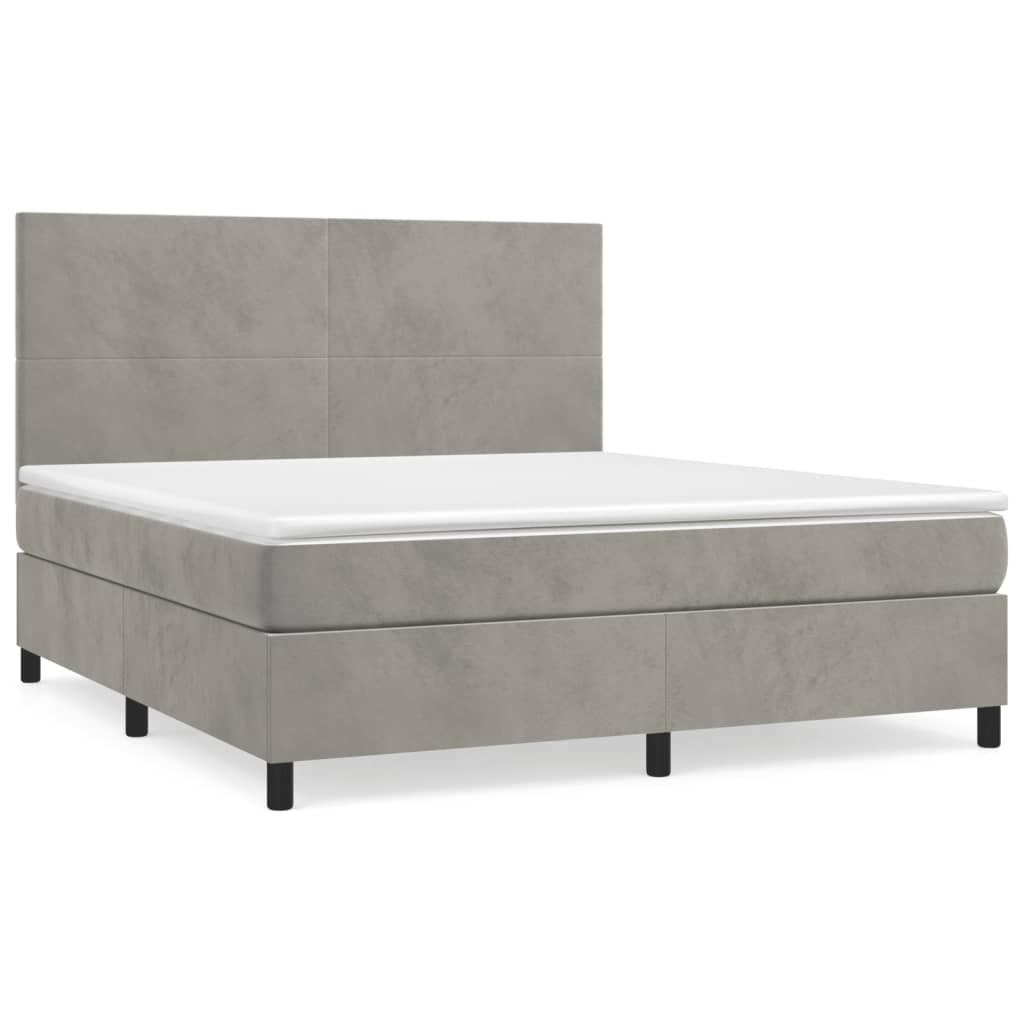 Boxspring met matras fluweel lichtgrijs 160x200 cm is nu te koop bij PeponiXL, paradijselijk wonen!
