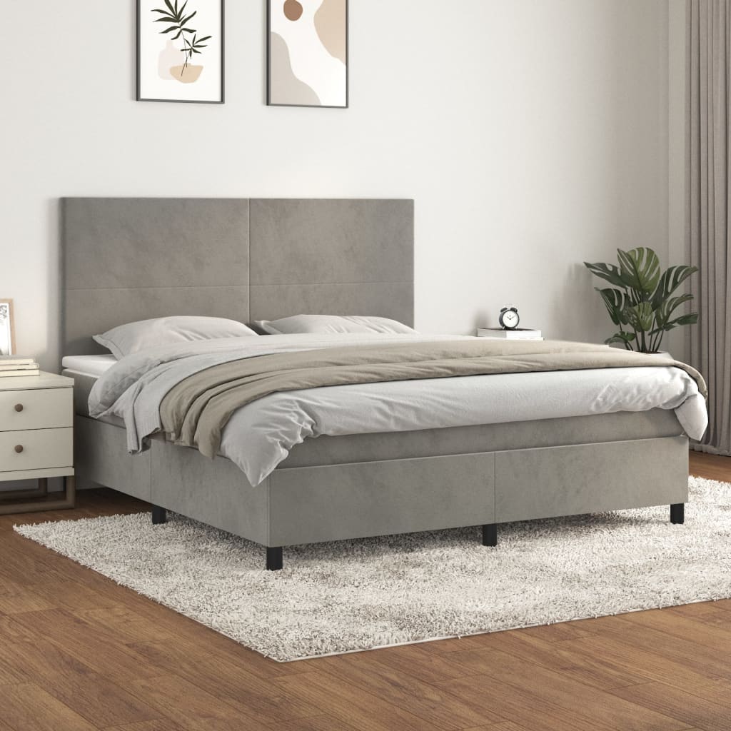 Boxspring met matras fluweel lichtgrijs 160x200 cm is nu te koop bij PeponiXL, paradijselijk wonen!