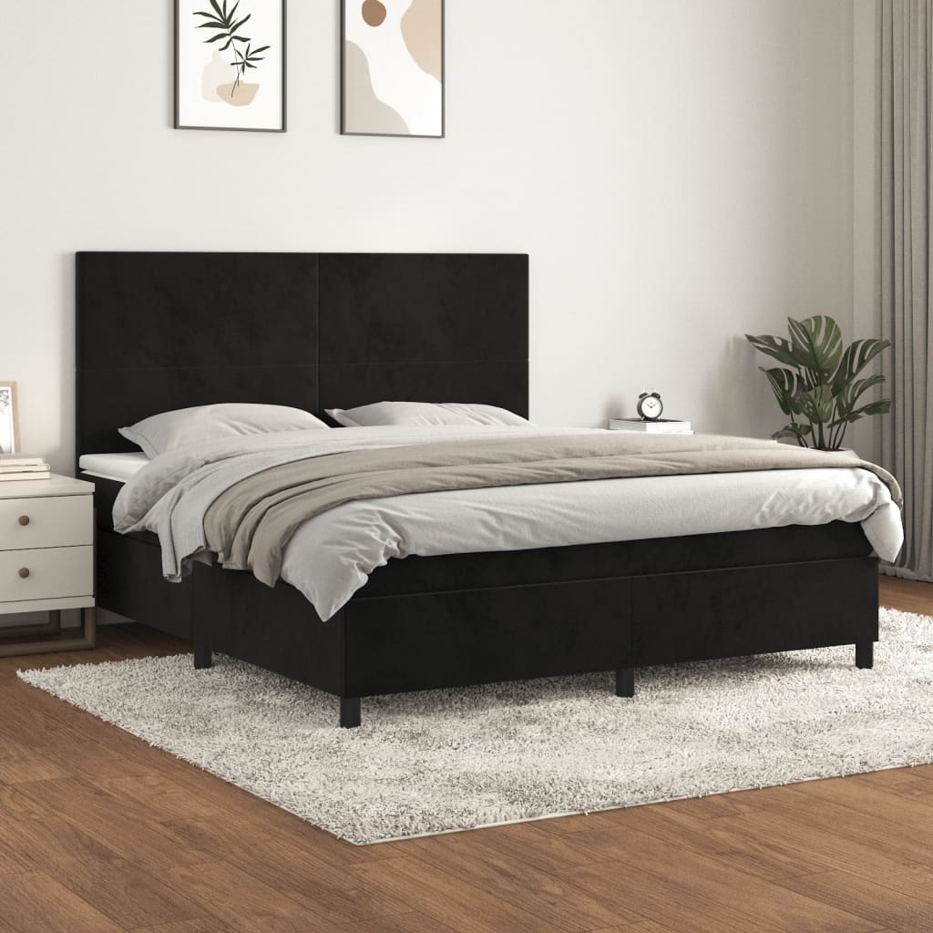 Boxspring met matras fluweel zwart 160x200 cm is nu te koop bij PeponiXL, paradijselijk wonen!