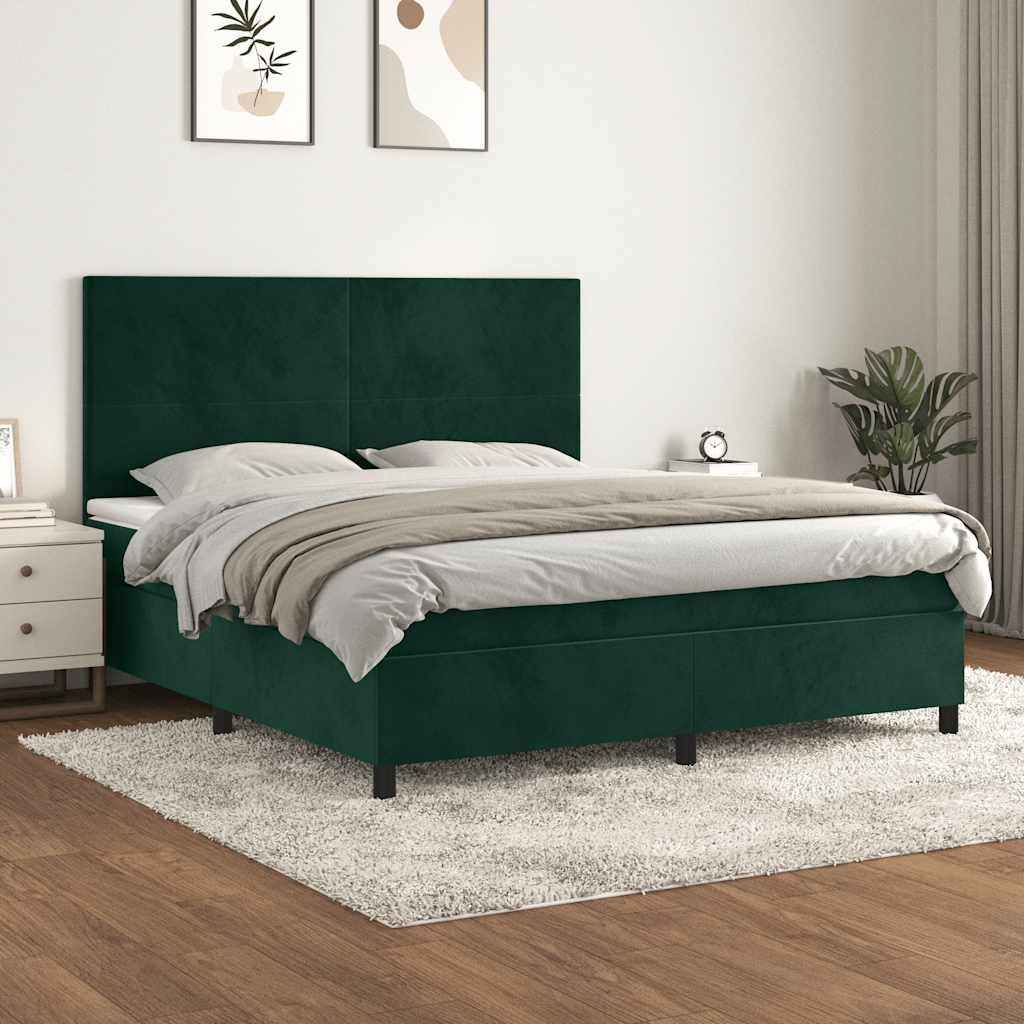 Boxspring met matras fluweel donkergroen 160x200 cm is nu te koop bij PeponiXL, paradijselijk wonen!