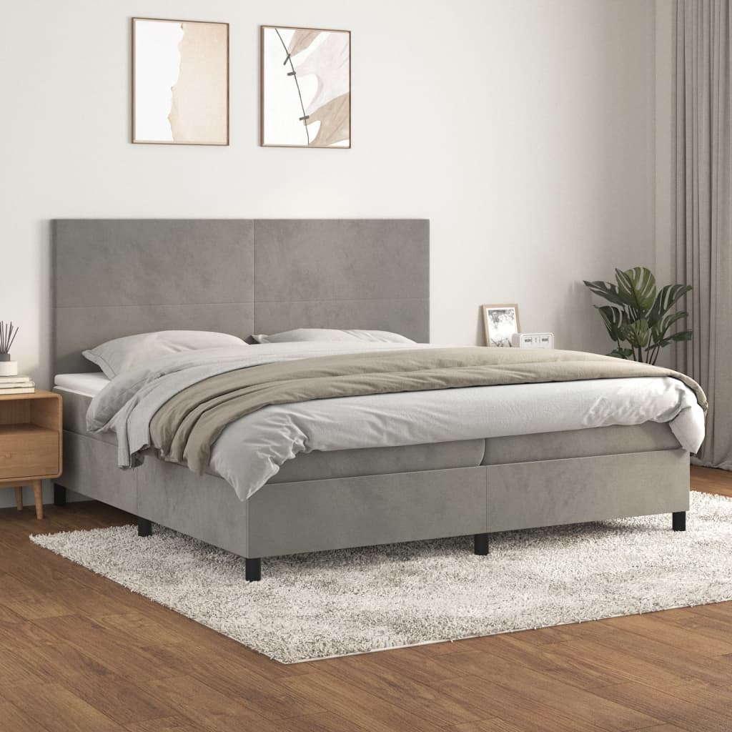 Boxspring met matras fluweel lichtgrijs 200x200 cm is nu te koop bij PeponiXL, paradijselijk wonen!