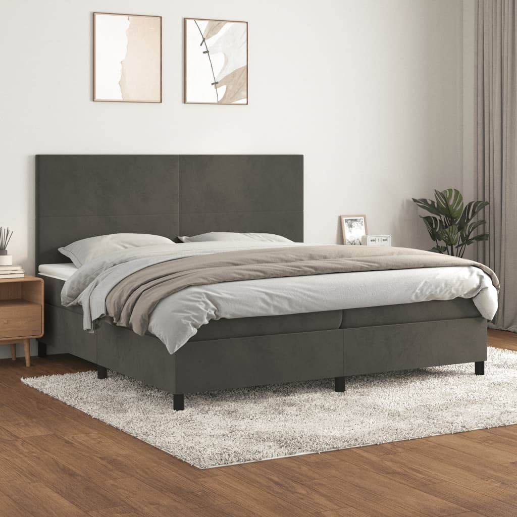 Boxspring met matras fluweel donkergrijs 200x200 cm is nu te koop bij PeponiXL, paradijselijk wonen!