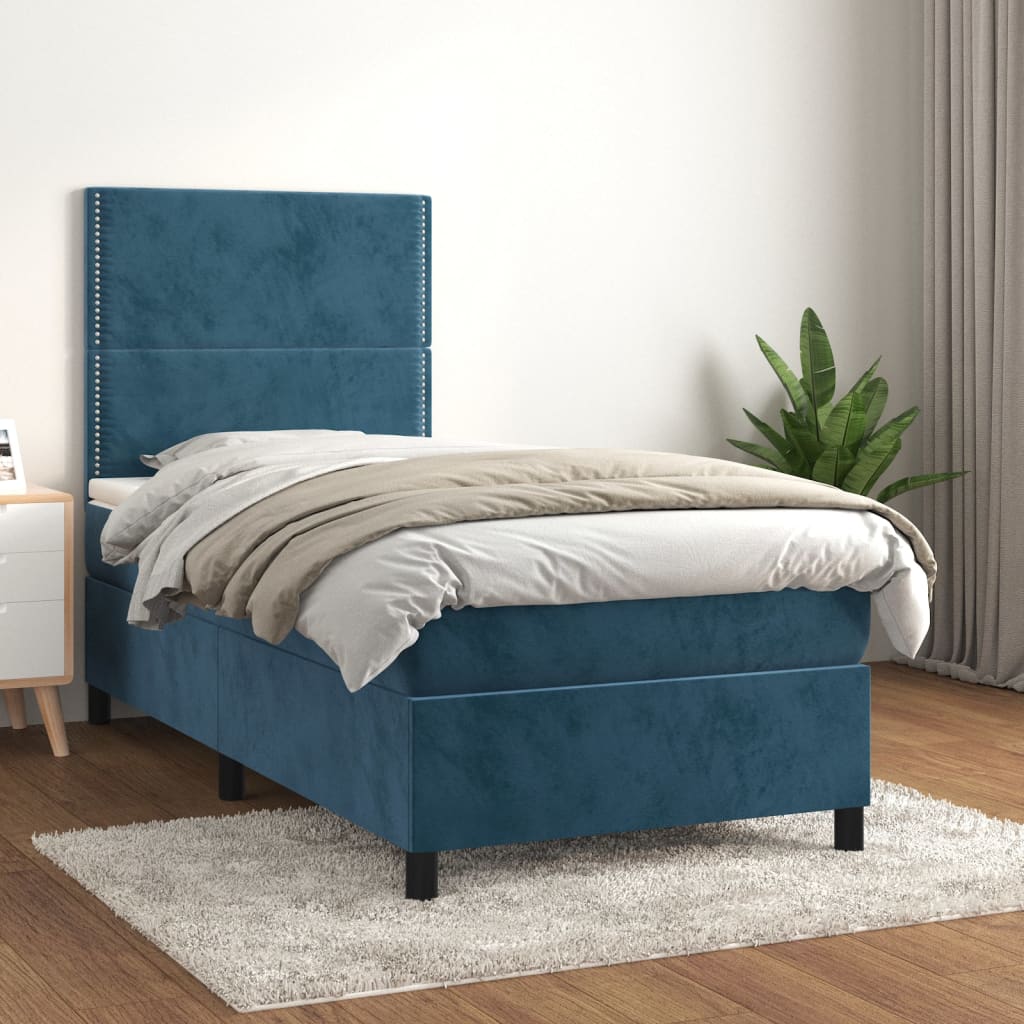 Boxspring met matras fluweel donkerblauw 80x200 cm is nu te koop bij PeponiXL, paradijselijk wonen!