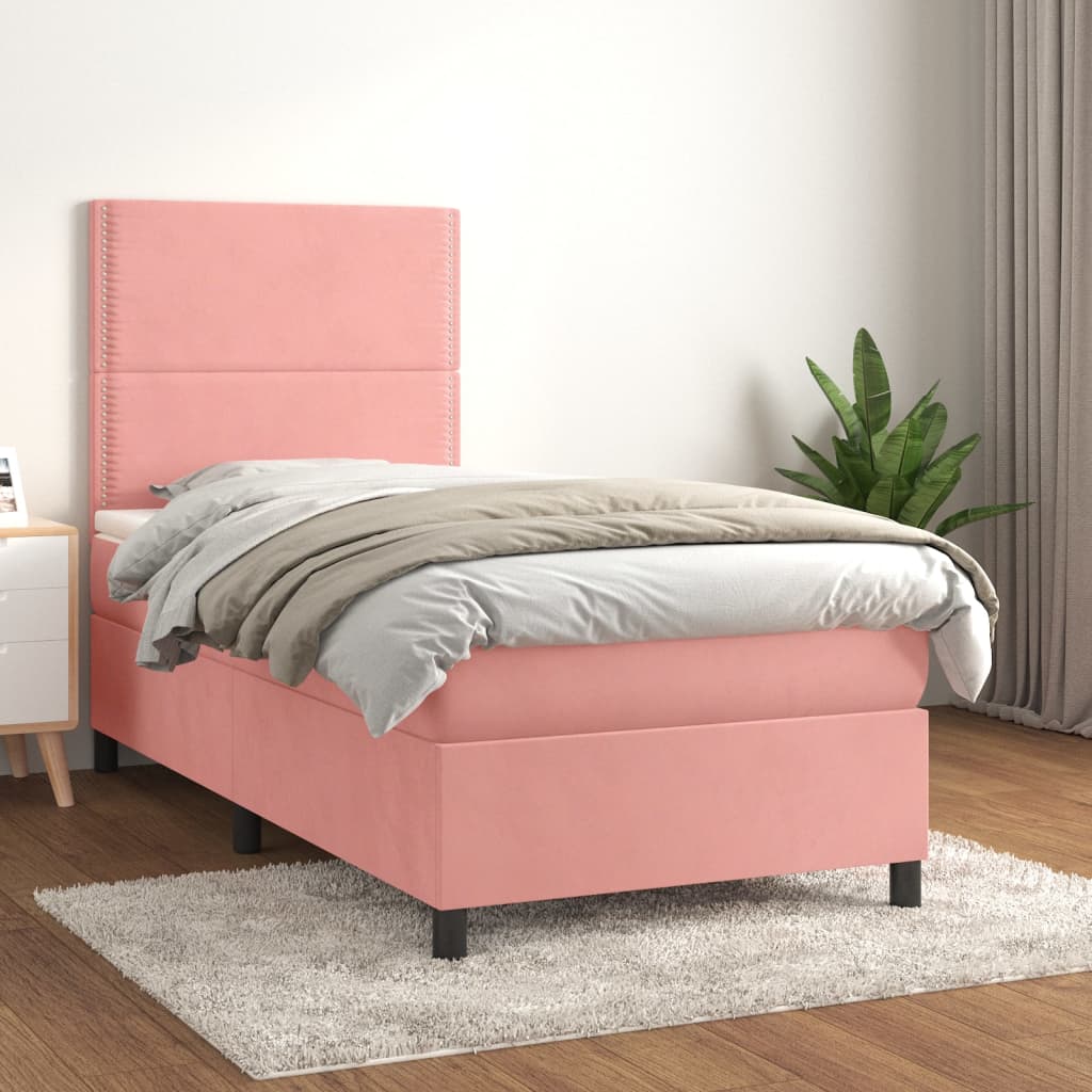 Boxspring met matras fluweel roze 90x200 cm is nu te koop bij PeponiXL, paradijselijk wonen!
