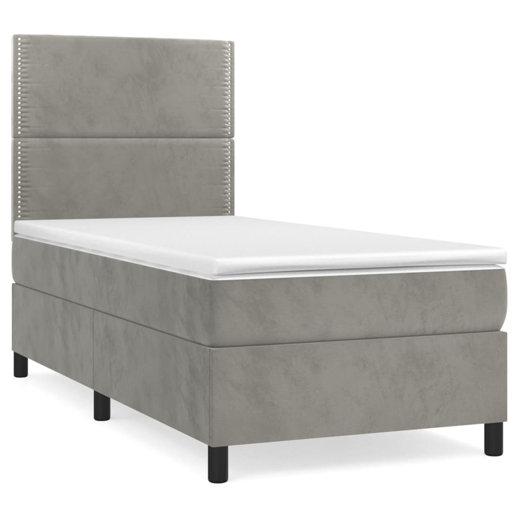Boxspring met matras fluweel lichtgrijs 100x200 cm is nu te koop bij PeponiXL, paradijselijk wonen!