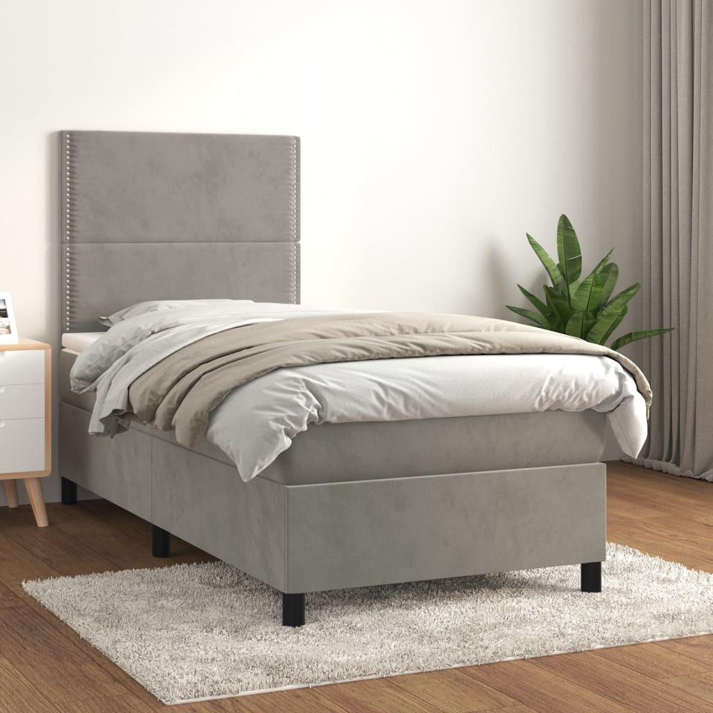 Boxspring met matras fluweel lichtgrijs 100x200 cm is nu te koop bij PeponiXL, paradijselijk wonen!