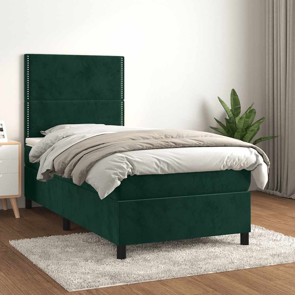 Boxspring met matras fluweel donkergroen 100x200 cm is nu te koop bij PeponiXL, paradijselijk wonen!