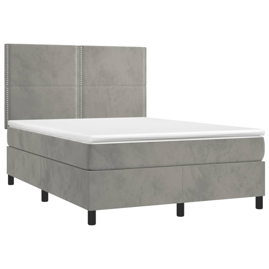 Boxspring met matras fluweel lichtgrijs 140x200 cm is nu te koop bij PeponiXL, paradijselijk wonen!