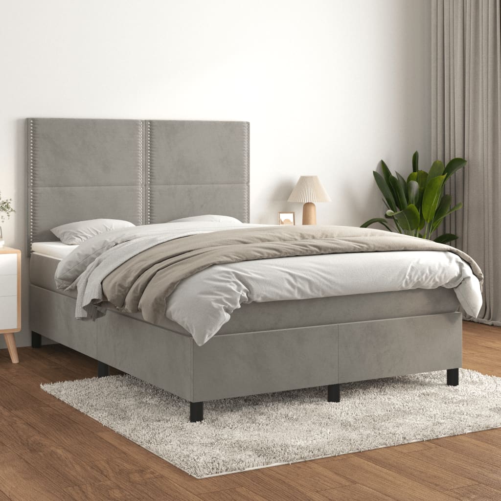 Boxspring met matras fluweel lichtgrijs 140x200 cm is nu te koop bij PeponiXL, paradijselijk wonen!