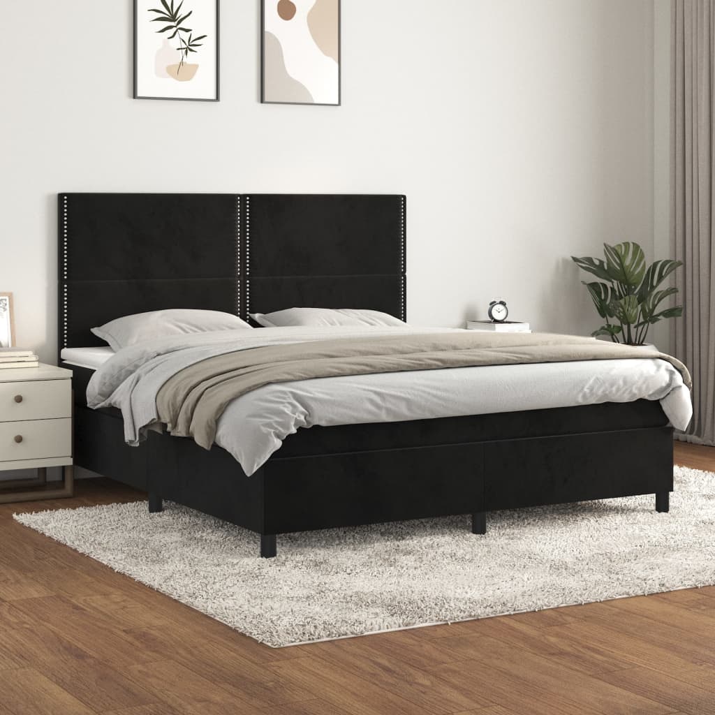 Boxspring met matras fluweel zwart 180x200 cm is nu te koop bij PeponiXL, paradijselijk wonen!
