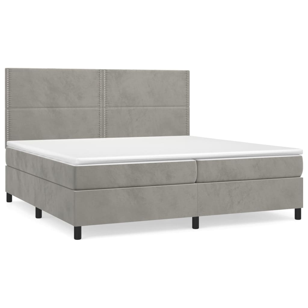 Boxspring met matras fluweel lichtgrijs 200x200 cm is nu te koop bij PeponiXL, paradijselijk wonen!