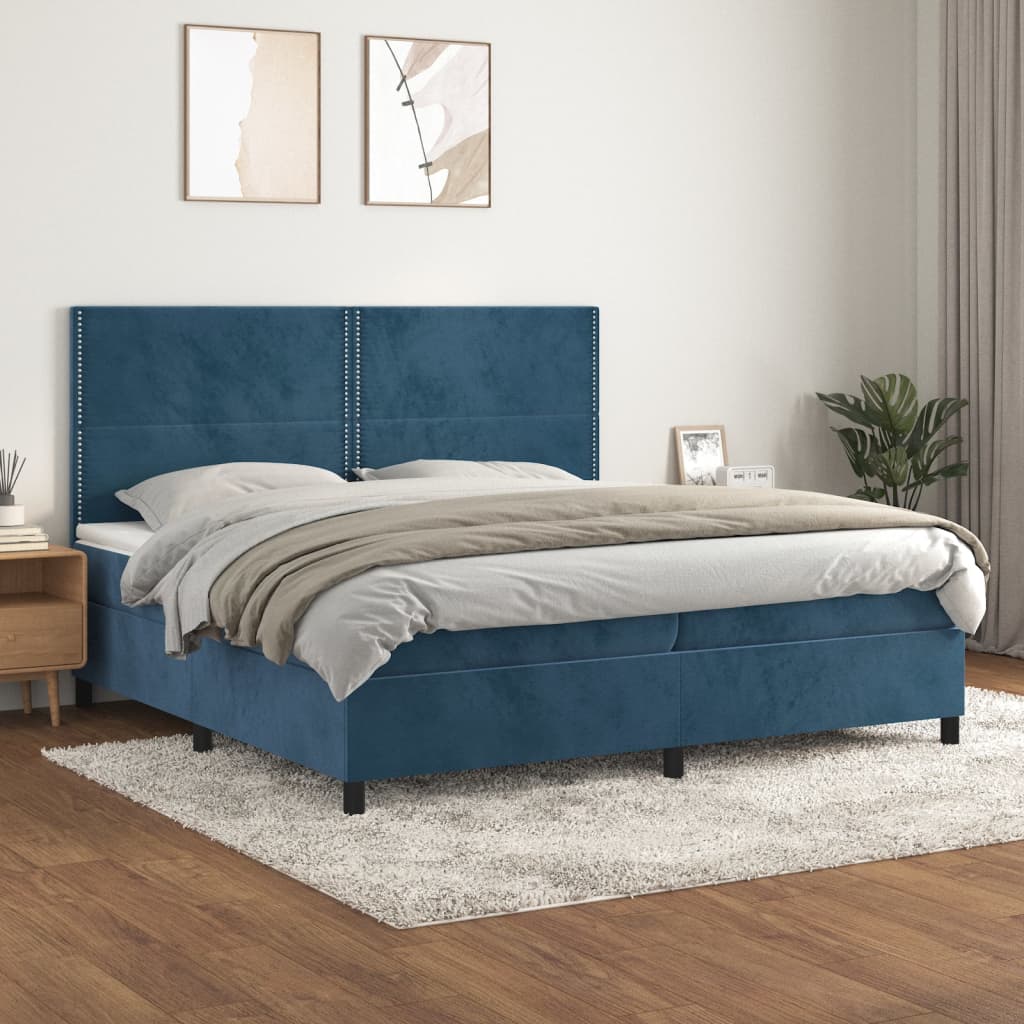 Boxspring met matras fluweel donkerblauw 200x200 cm is nu te koop bij PeponiXL, paradijselijk wonen!