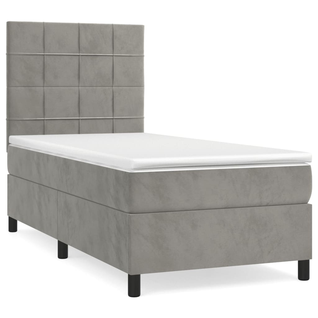 Boxspring met matras fluweel lichtgrijs 90x190 cm is nu te koop bij PeponiXL, paradijselijk wonen!