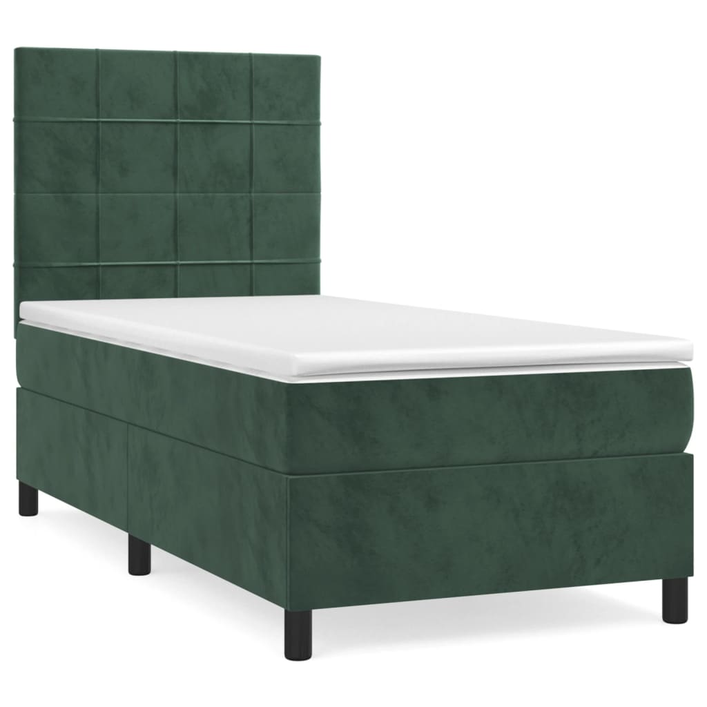 Boxspring met matras fluweel donkergroen 90x190 cm is nu te koop bij PeponiXL, paradijselijk wonen!