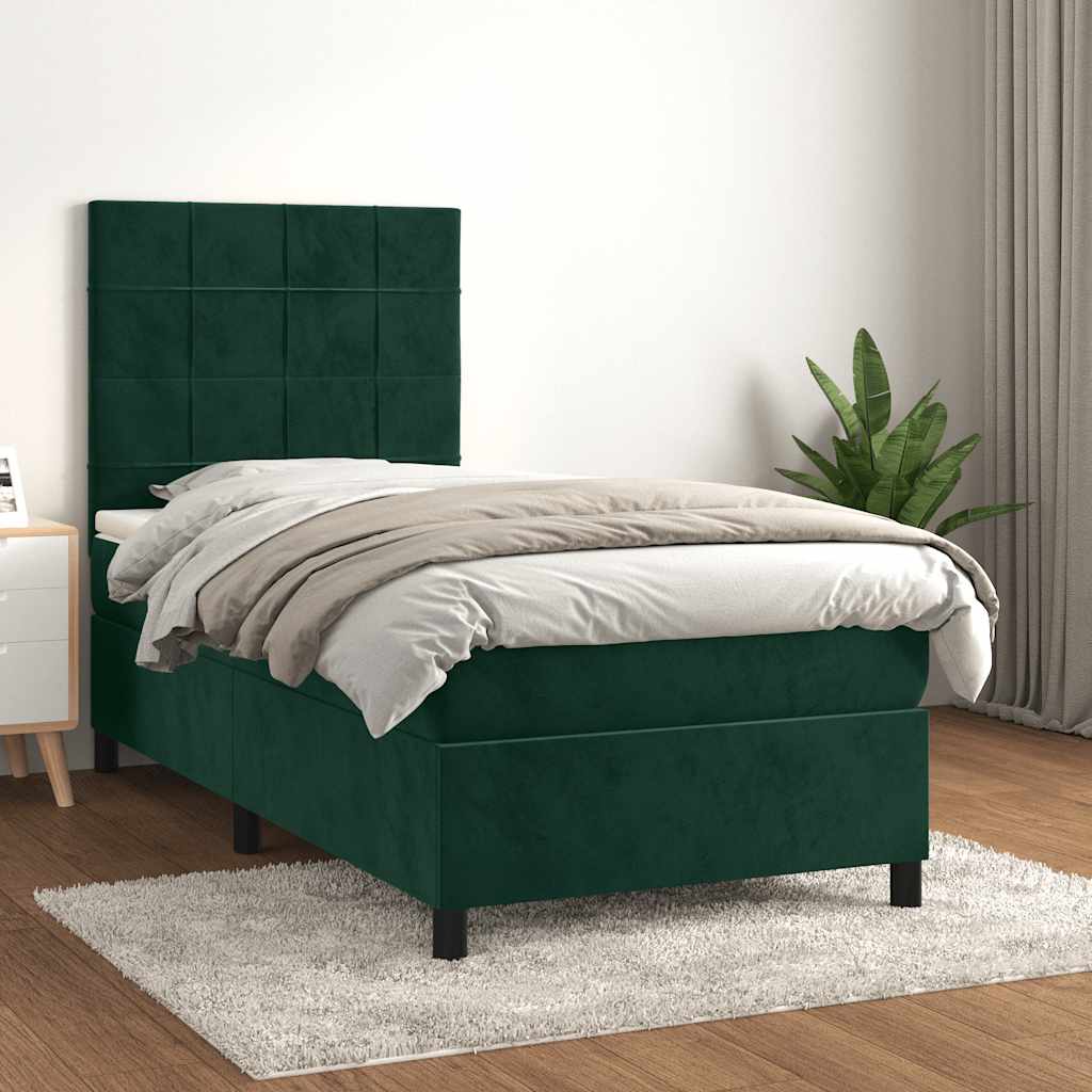 Boxspring met matras fluweel donkergroen 90x190 cm is nu te koop bij PeponiXL, paradijselijk wonen!
