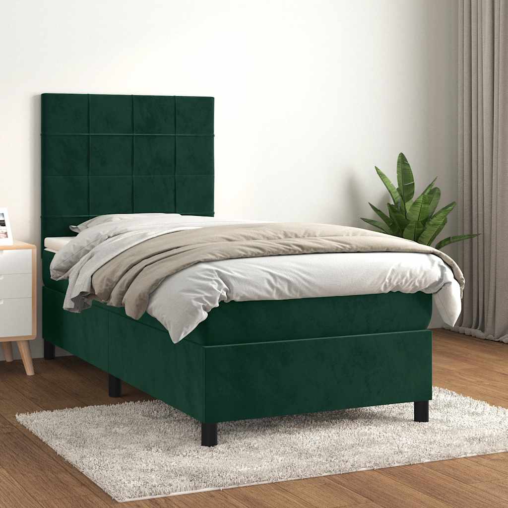 Boxspring met matras fluweel donkergroen 90x200 cm is nu te koop bij PeponiXL, paradijselijk wonen!
