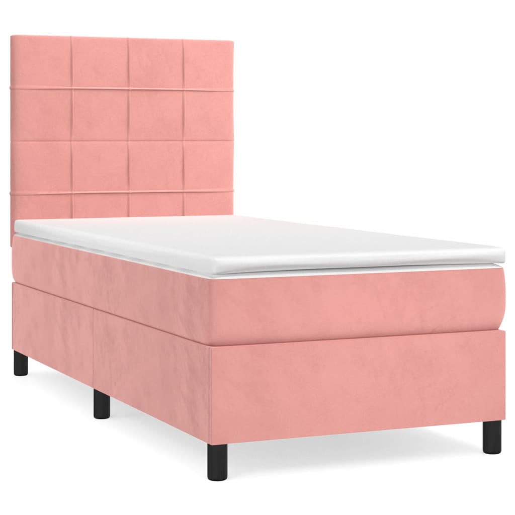 Boxspring met matras fluweel roze 90x200 cm is nu te koop bij PeponiXL, paradijselijk wonen!