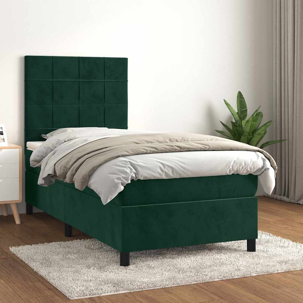 Boxspring met matras fluweel donkergroen 100x200 cm is nu te koop bij PeponiXL, paradijselijk wonen!