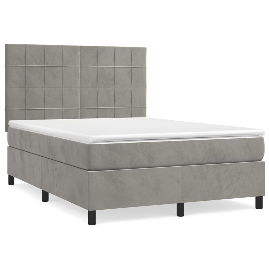 Boxspring met matras fluweel lichtgrijs 140x200 cm is nu te koop bij PeponiXL, paradijselijk wonen!