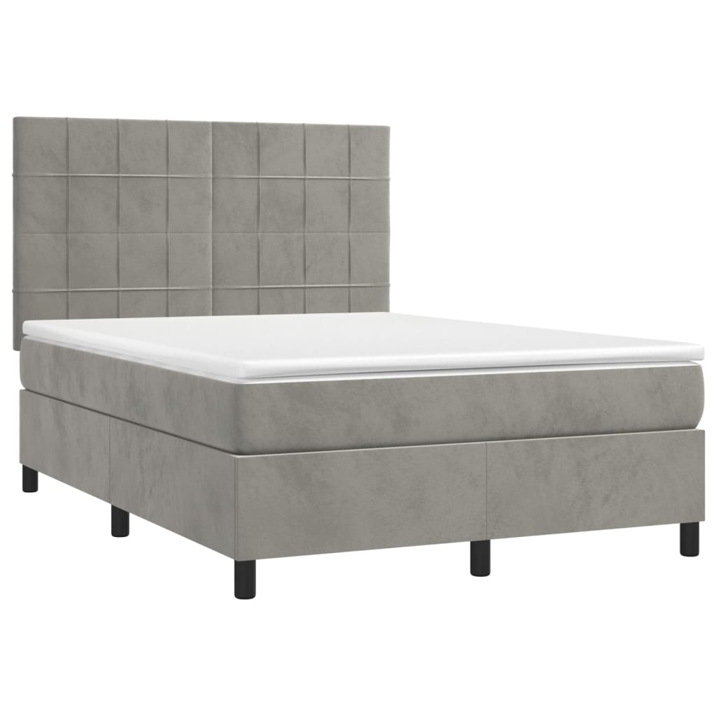 Boxspring met matras fluweel lichtgrijs 140x200 cm is nu te koop bij PeponiXL, paradijselijk wonen!