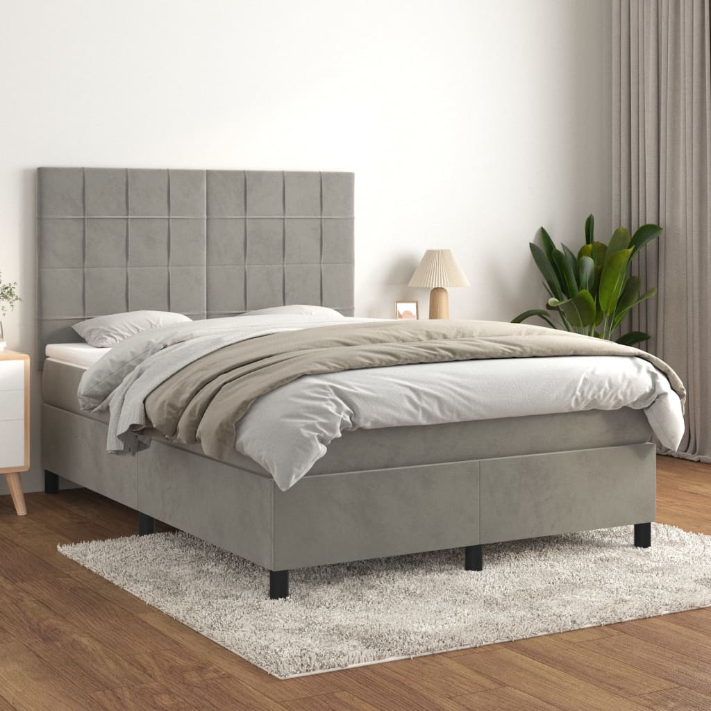 Boxspring met matras fluweel lichtgrijs 140x200 cm is nu te koop bij PeponiXL, paradijselijk wonen!