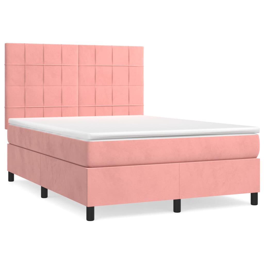 Boxspring met matras fluweel roze 140x200 cm is nu te koop bij PeponiXL, paradijselijk wonen!