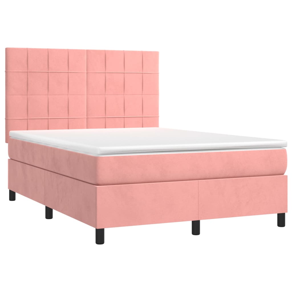 Boxspring met matras fluweel roze 140x200 cm is nu te koop bij PeponiXL, paradijselijk wonen!