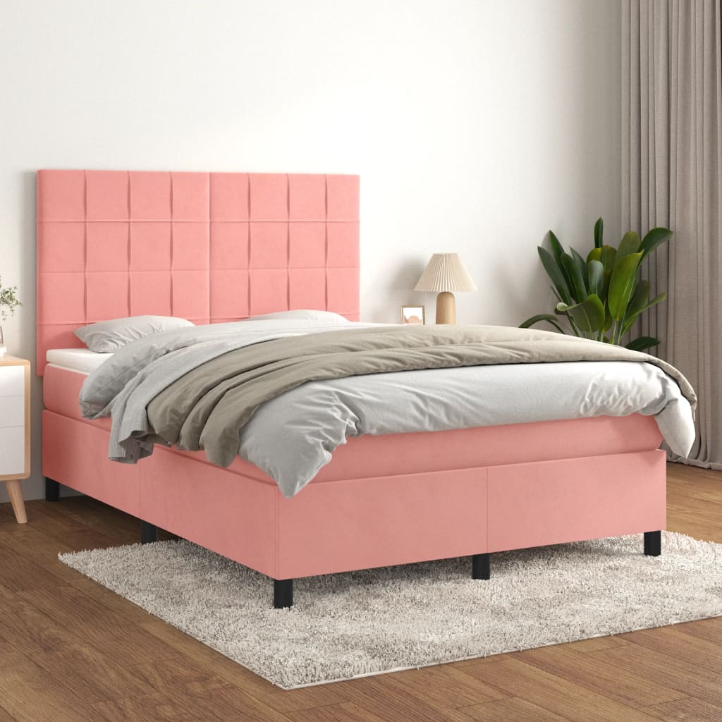 Boxspring met matras fluweel roze 140x200 cm is nu te koop bij PeponiXL, paradijselijk wonen!
