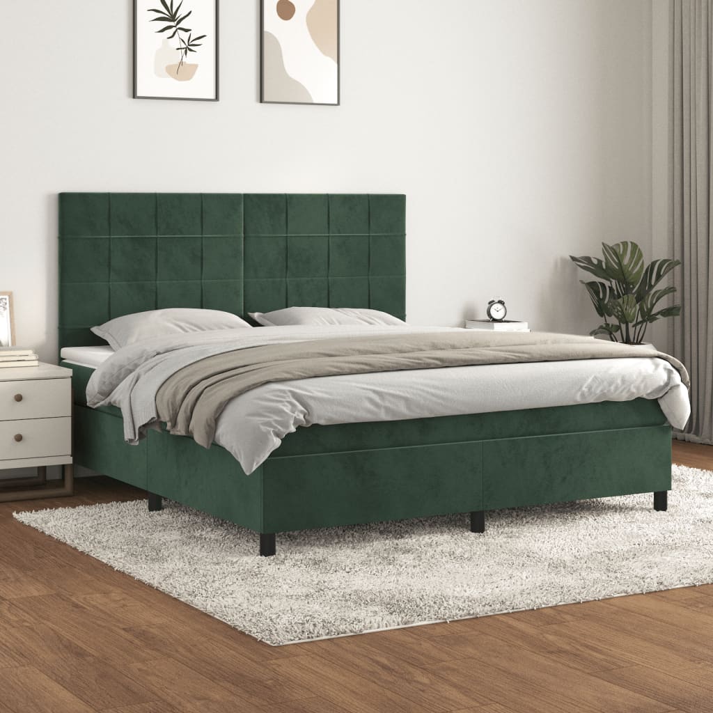 Boxspring met matras fluweel donkergroen 160x200 cm is nu te koop bij PeponiXL, paradijselijk wonen!