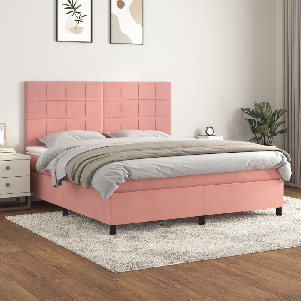 Boxspring met matras fluweel roze 160x200 cm is nu te koop bij PeponiXL, paradijselijk wonen!