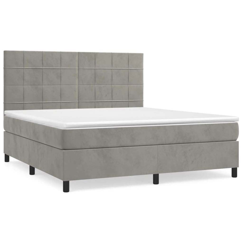 Boxspring met matras fluweel lichtgrijs 180x200 cm is nu te koop bij PeponiXL, paradijselijk wonen!