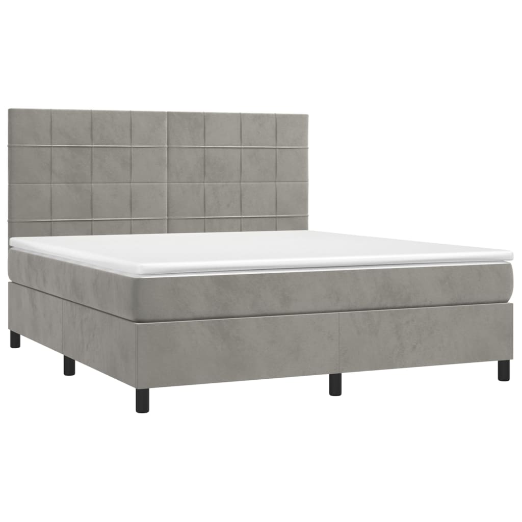 Boxspring met matras fluweel lichtgrijs 180x200 cm is nu te koop bij PeponiXL, paradijselijk wonen!