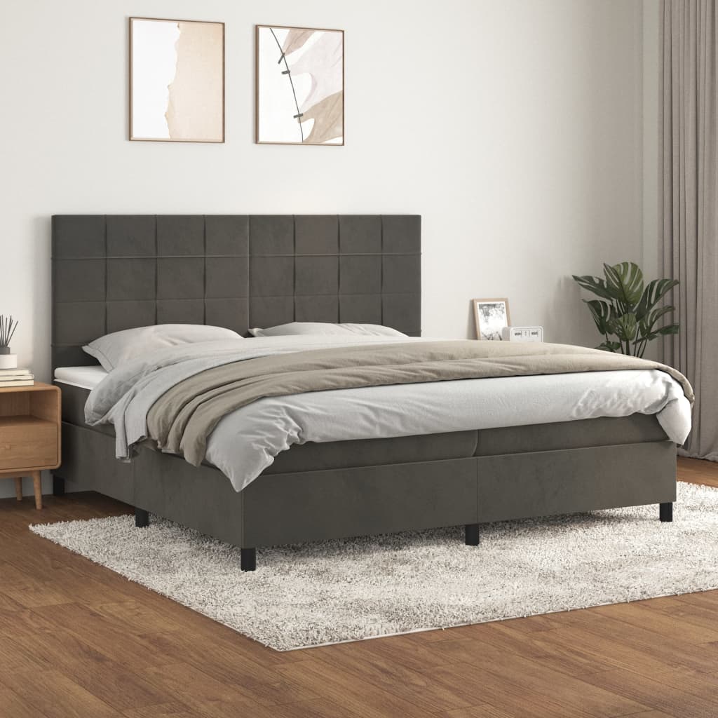 Boxspring met matras fluweel donkergrijs 200x200 cm is nu te koop bij PeponiXL, paradijselijk wonen!