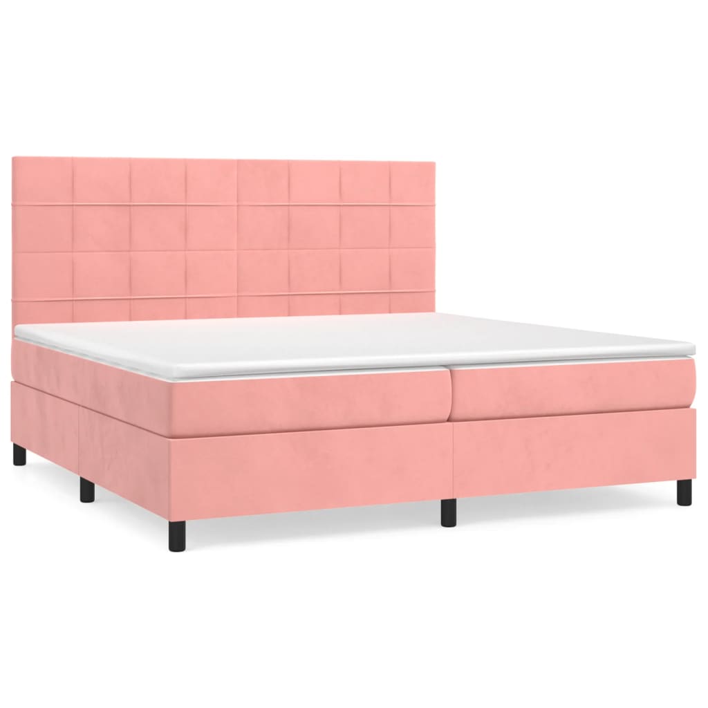 Boxspring met matras fluweel roze 200x200 cm is nu te koop bij PeponiXL, paradijselijk wonen!