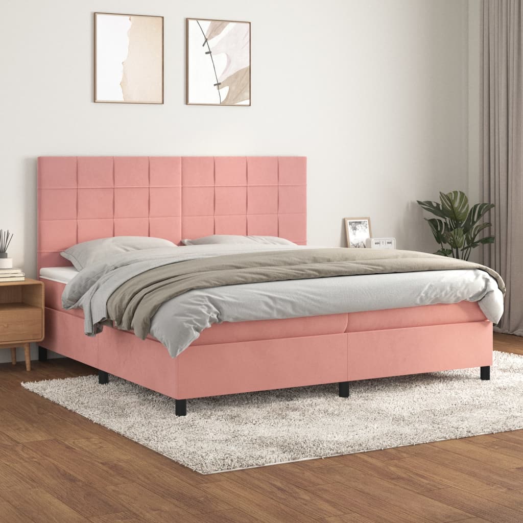 Boxspring met matras fluweel roze 200x200 cm is nu te koop bij PeponiXL, paradijselijk wonen!