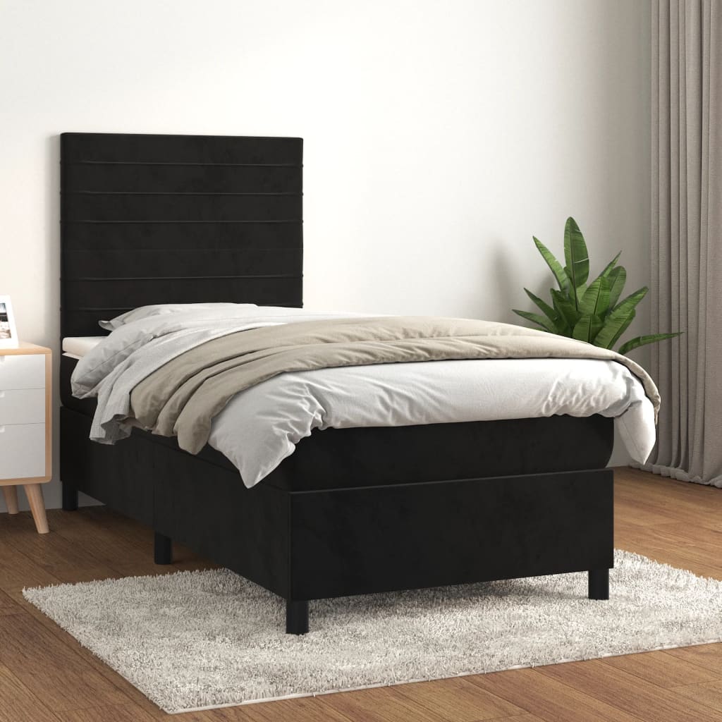 Boxspring met matras fluweel zwart 80x200 cm is nu te koop bij PeponiXL, paradijselijk wonen!