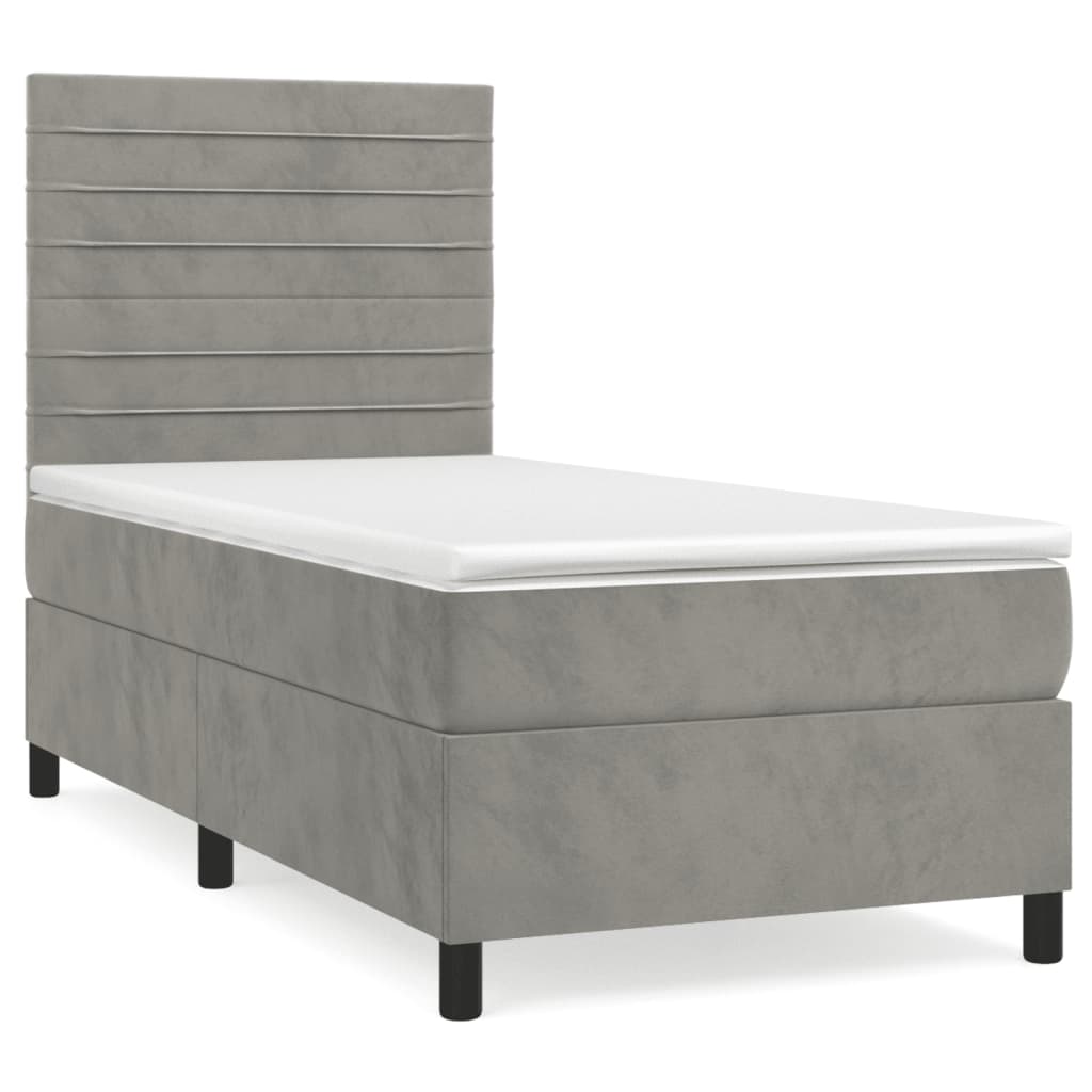 Boxspring met matras fluweel lichtgrijs 90x190 cm is nu te koop bij PeponiXL, paradijselijk wonen!