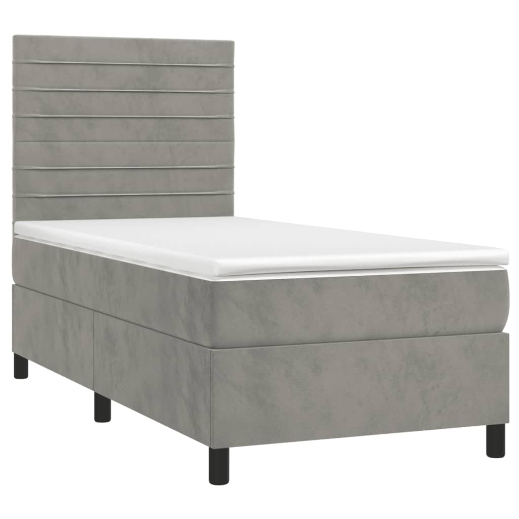 Boxspring met matras fluweel lichtgrijs 90x190 cm is nu te koop bij PeponiXL, paradijselijk wonen!