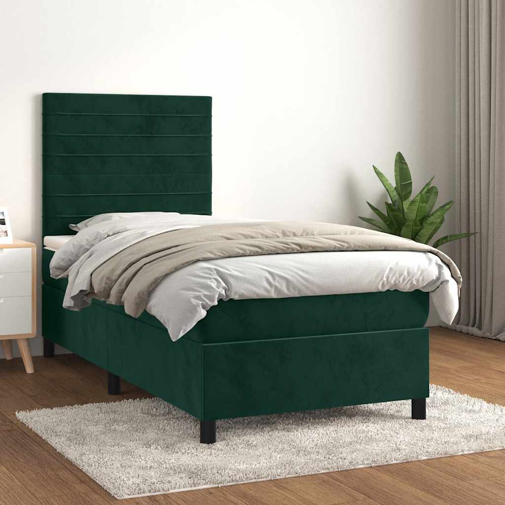 Boxspring met matras fluweel donkergroen 90x190 cm is nu te koop bij PeponiXL, paradijselijk wonen!