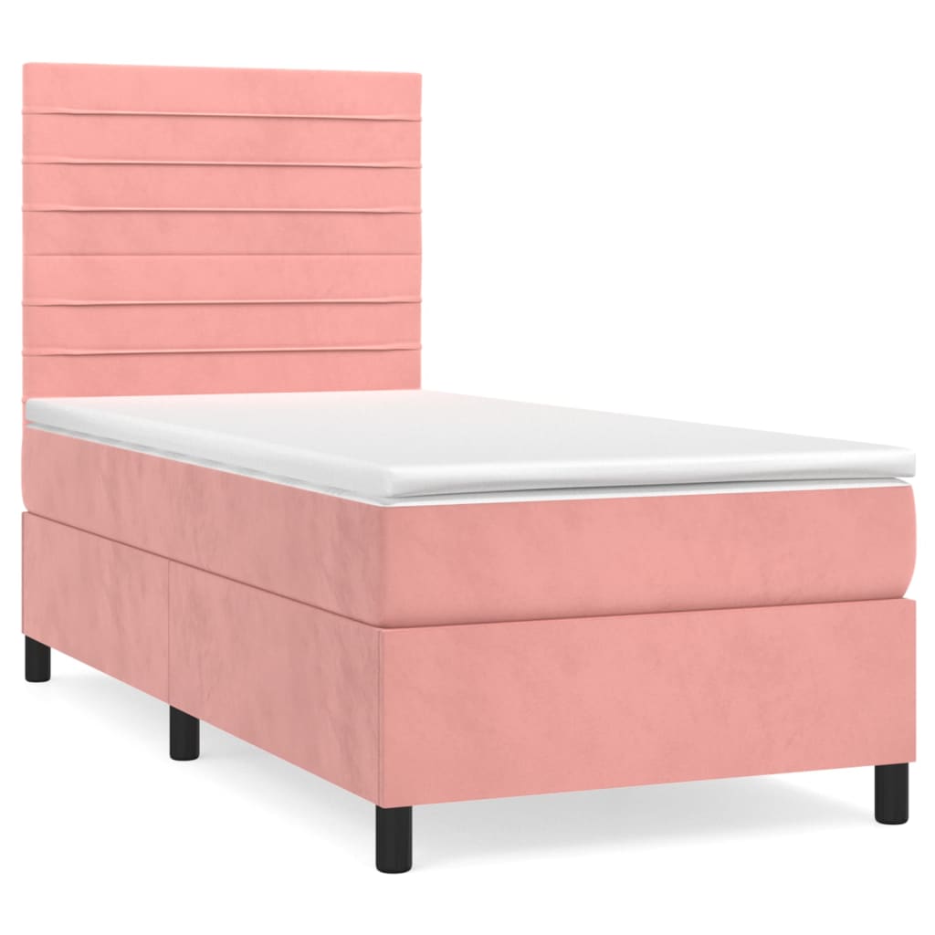 Boxspring met matras fluweel roze 90x190 cm is nu te koop bij PeponiXL, paradijselijk wonen!
