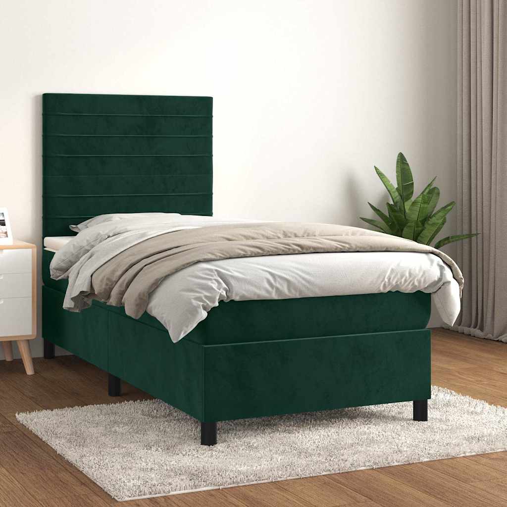 Boxspring met matras fluweel donkergroen 90x200 cm is nu te koop bij PeponiXL, paradijselijk wonen!