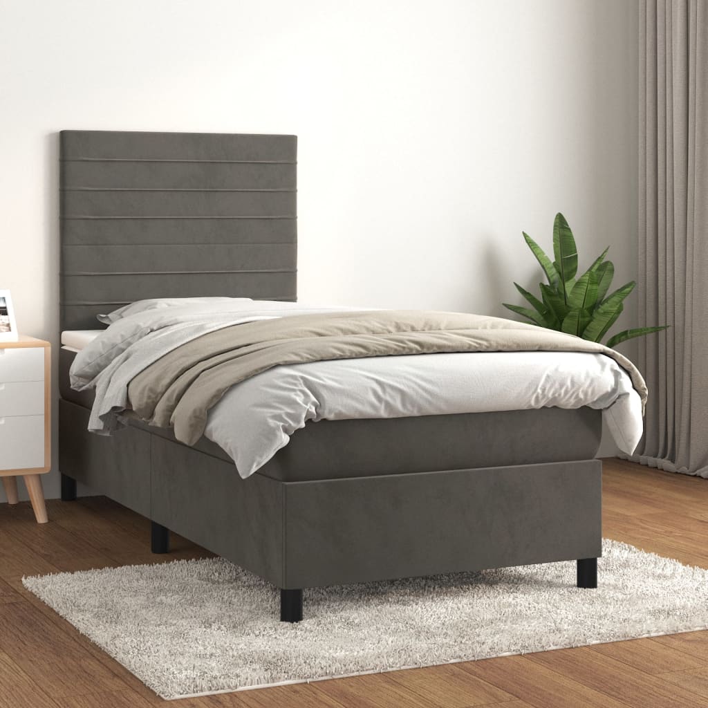 Boxspring met matras fluweel donkergrijs 100x200 cm is nu te koop bij PeponiXL, paradijselijk wonen!