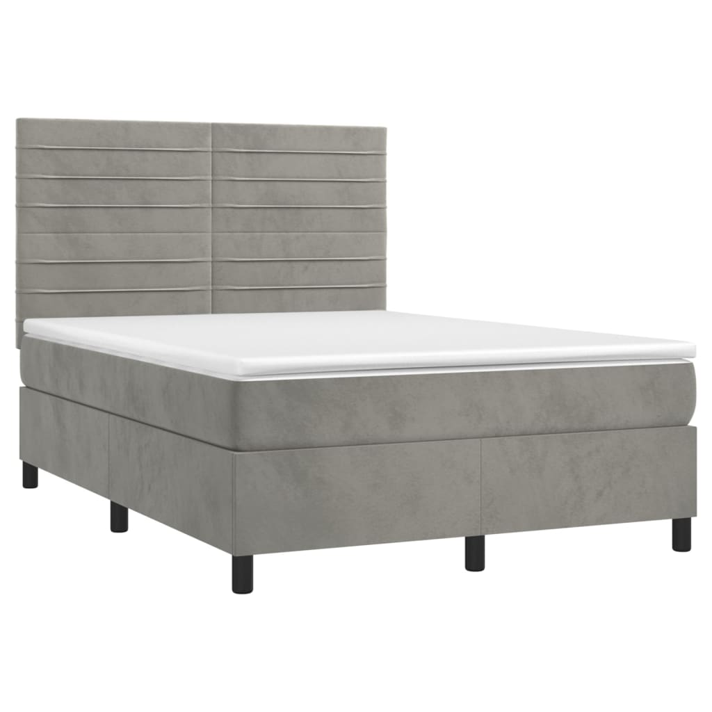 Boxspring met matras fluweel lichtgrijs 140x200 cm is nu te koop bij PeponiXL, paradijselijk wonen!
