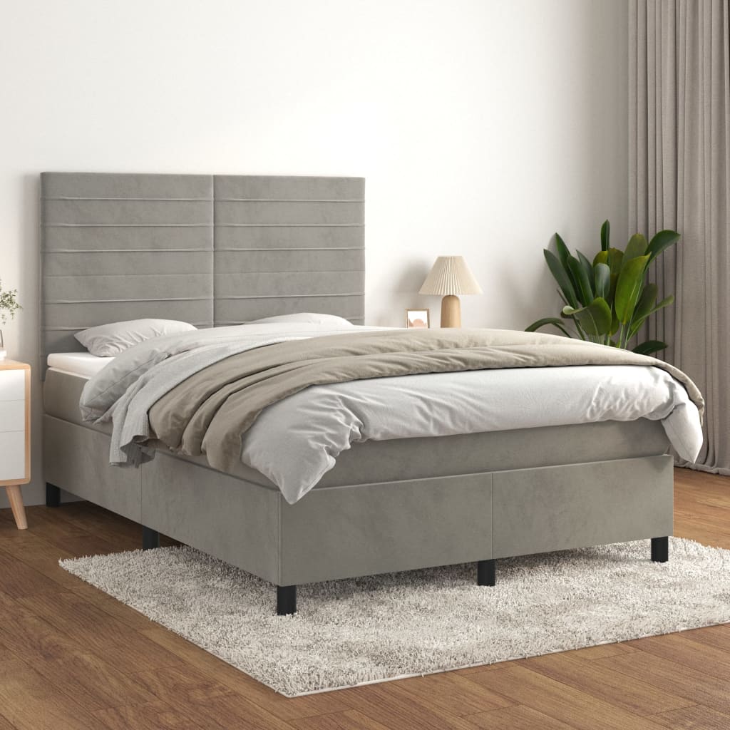 Boxspring met matras fluweel lichtgrijs 140x200 cm is nu te koop bij PeponiXL, paradijselijk wonen!